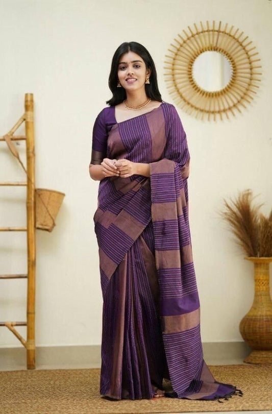 Soft Lichi Silk Purple Printed Saree