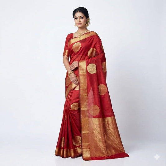 Rich Red Gold Zari Woven Festive Saree