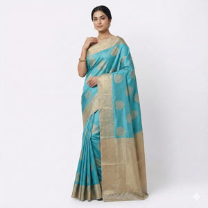Sky Blue Gold Woven Sareeoree