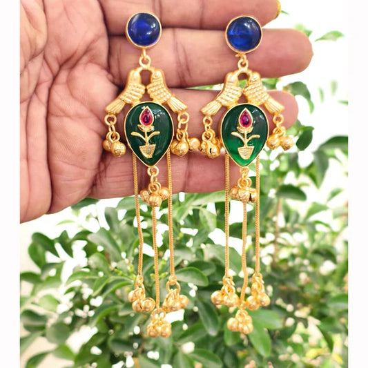 FS Collection Elegant Pota Stone And Ghungroo Long Dangler Earrings