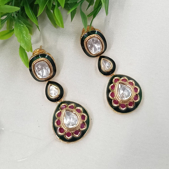 NAFJ Royal Look Polki Kundan Stone And Meenakari Dangler Earrings