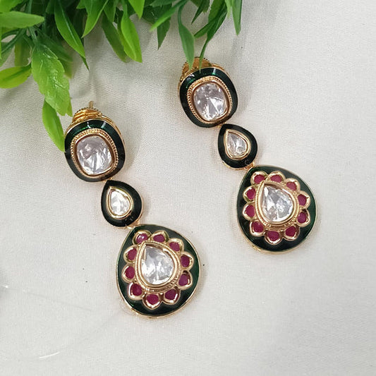 NAFJ Royal Look Polki Kundan Stone And Meenakari Dangler Earrings