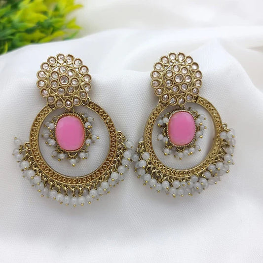 JCM Shimmering Crystal Stone And Pearl Dangler Earrings