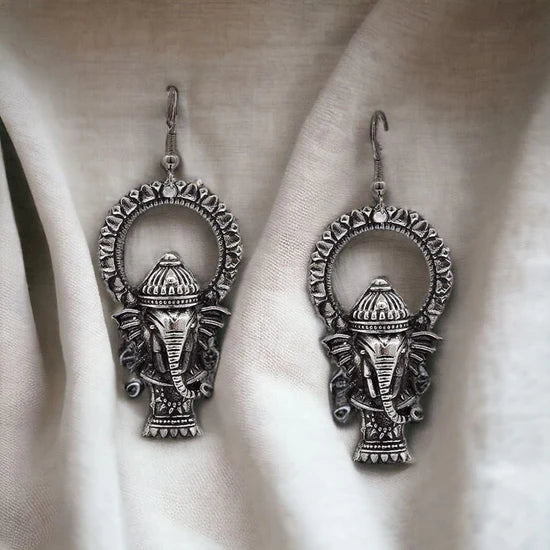 Bevy Pearls Elegant Oxidised Plated Ganesh Dangler Earrings
