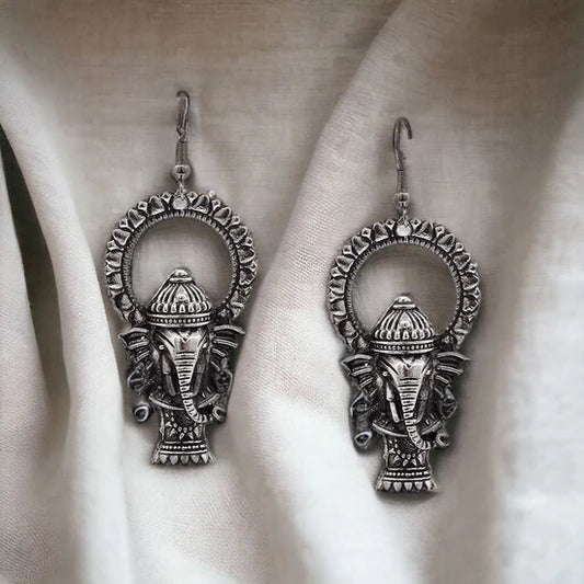 Bevy Pearls Elegant Oxidised Plated Ganesh Dangler Earrings