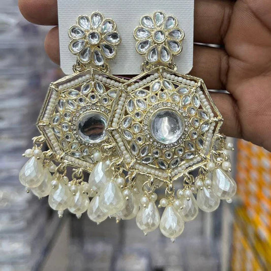 Manisha Jewellery Designer Kundan Sto ne Work Pearl Hanging Earrings