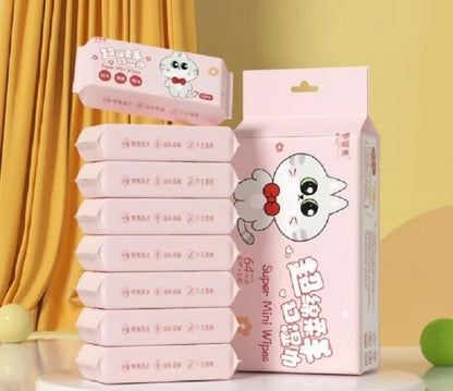 64 Pcs Mini Wet Wipes – Disposable Travel Tissues for Personal Care & Hygiene