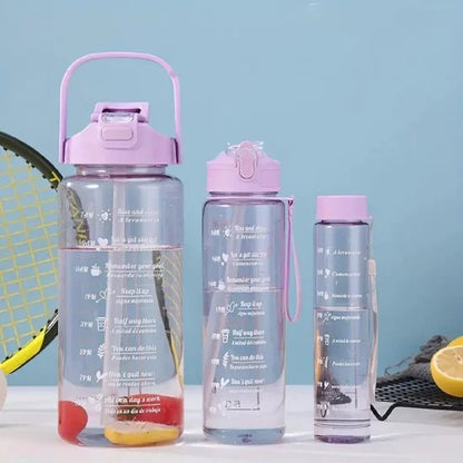 Transparent Motivational Timer Bottle – Set of 3 | Stay Hydrated & Personal Care