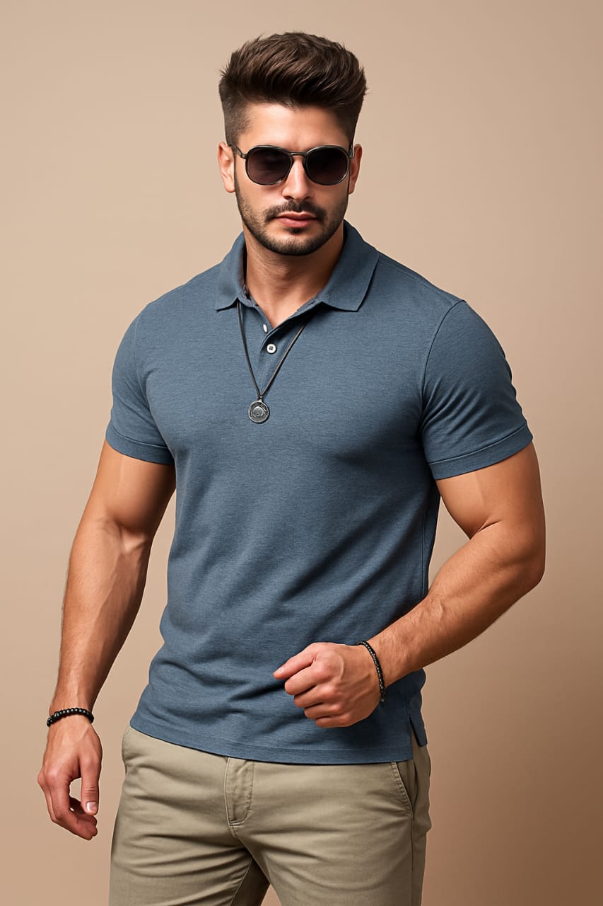 👕 Mars Polo Premium Steel Blue Polo Neck T-Shirt 👕