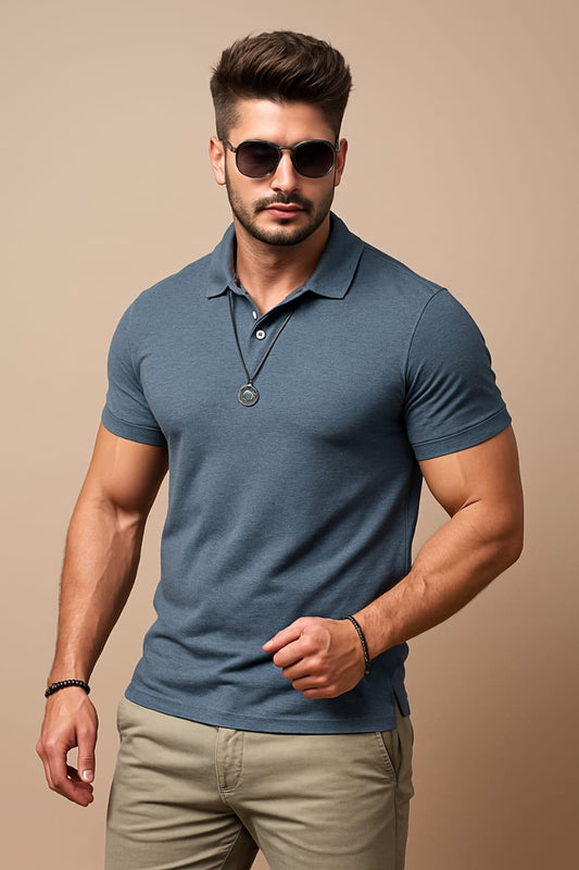👕 Mars Polo Premium Steel Blue Polo Neck T-Shirt 👕
