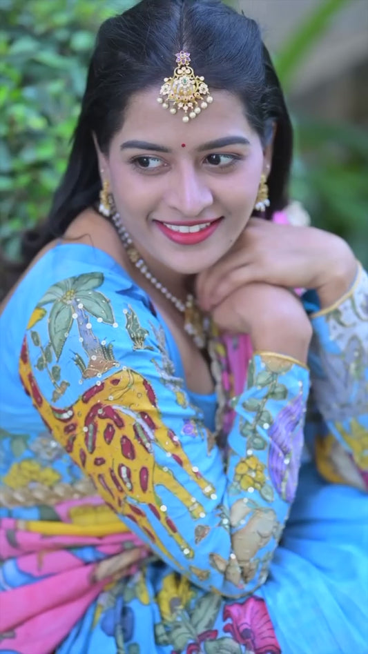 Kalamkari Print Cotton Lehenga Choli with Dupatta