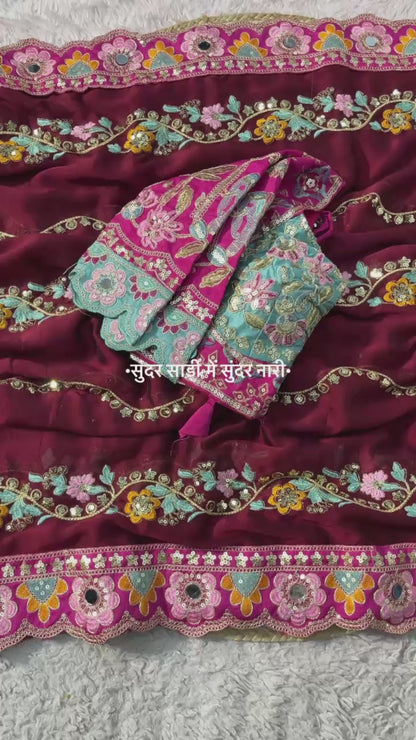 Premium Rangoli Silk Designer Saree with Embroidery & Mirror Work Blouse