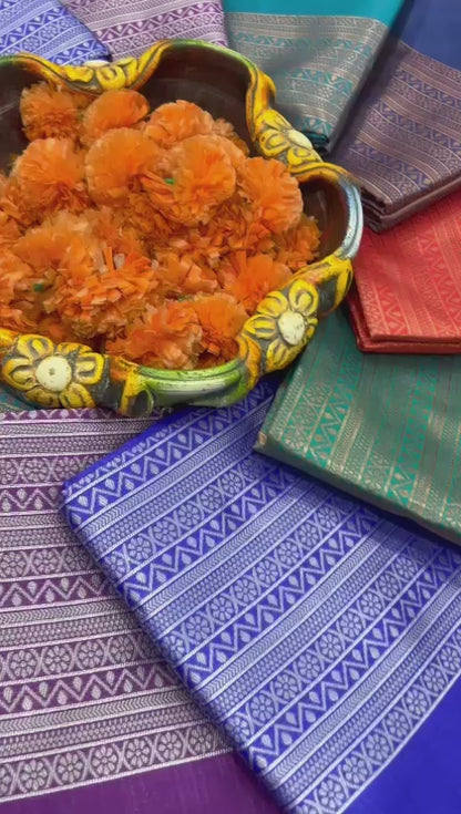 Navy Blue Copper Border Saree