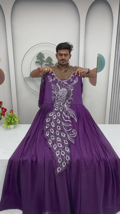 Festival Embroidered Vichitra Silk Gown