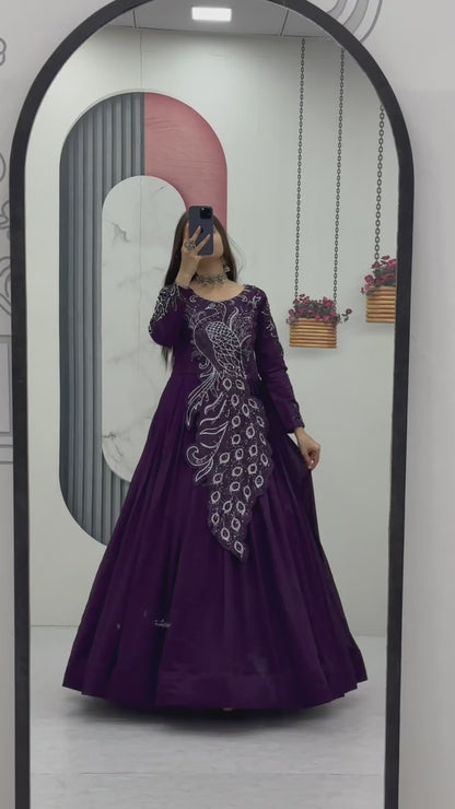 Festival Embroidered Vichitra Silk Gown