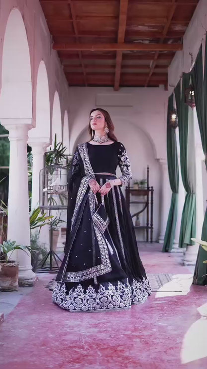 Elegant Black Velvet Lehenga Choli with Silver Thread & Sequence Work | Party Wear & Festive Collection