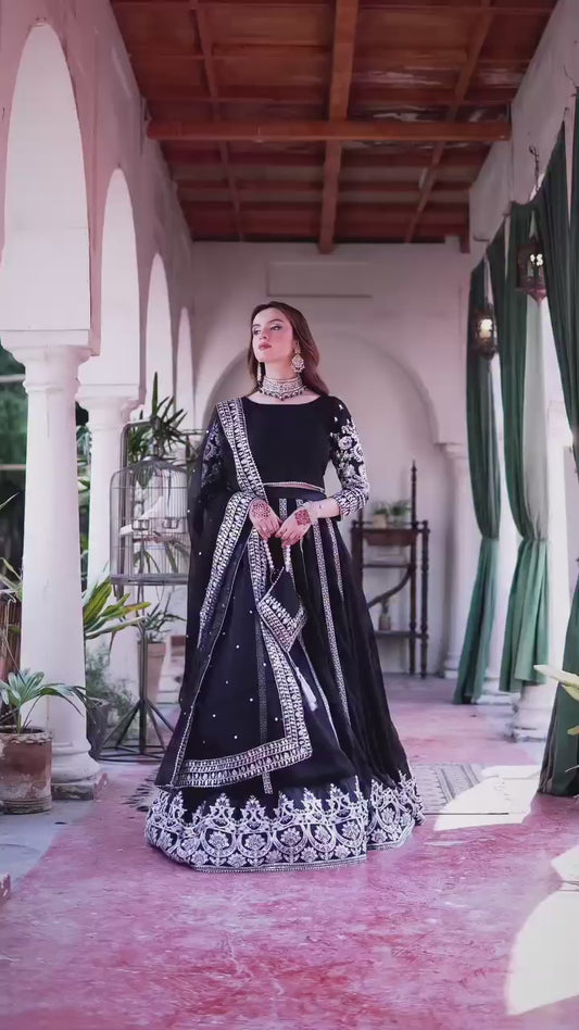 Elegant Black Velvet Lehenga Choli with Silver Thread & Sequence Work | Party Wear & Festive Collection