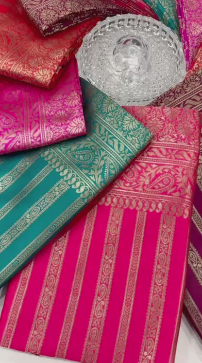 Red Striped Zari Work Saree