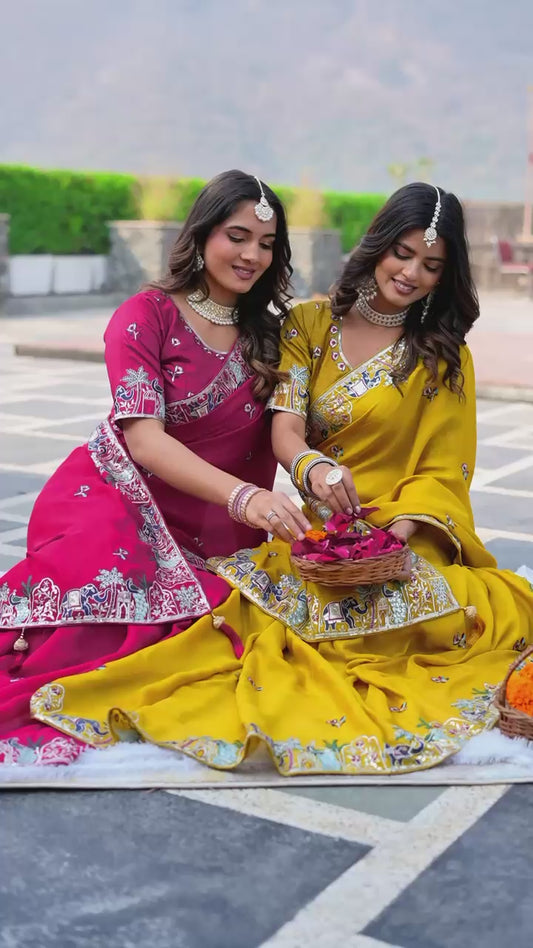 Pure Satin Chiffon Embroidery Wedding Saree with Latkan & Mono Silk Blouse – Festival Special