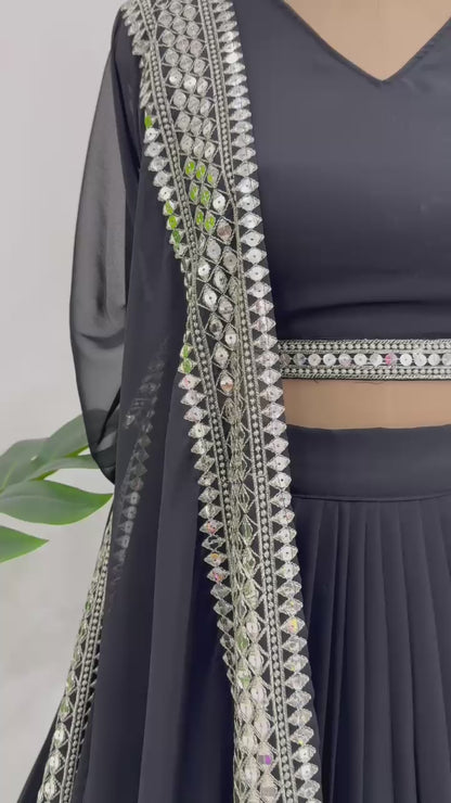 Black Faux Georgette Sequins Lehenga Choli Set