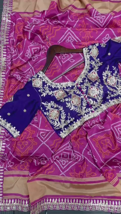 Purple Chinon Embroidery Lehenga Choli with Gotta Patti Work | Full Stitched