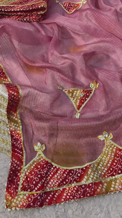Cotton Kota Doriya Saree with Kacchi Gotapatti Work & Butta | Designer Saree
