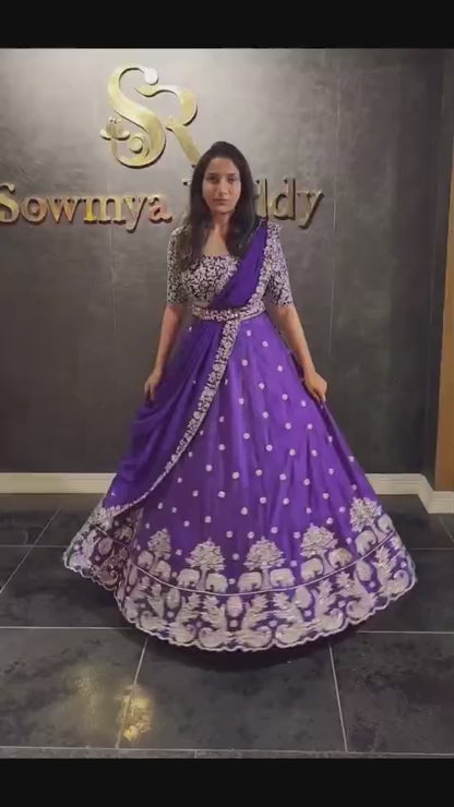 Royal Purple Chinon Embroidered Lehenga Choli With Dupatta – Festival Special