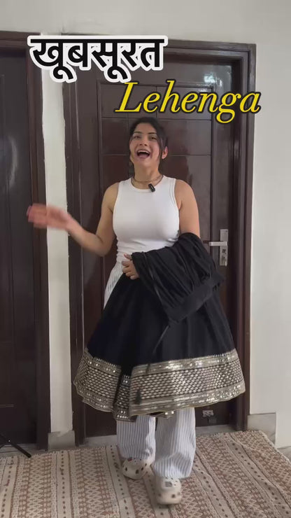 Black Faux Georgette Sequins Lehenga Choli Set