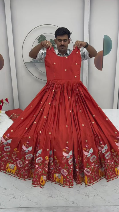 Embroidered Crepe Silk Gown with Jacket