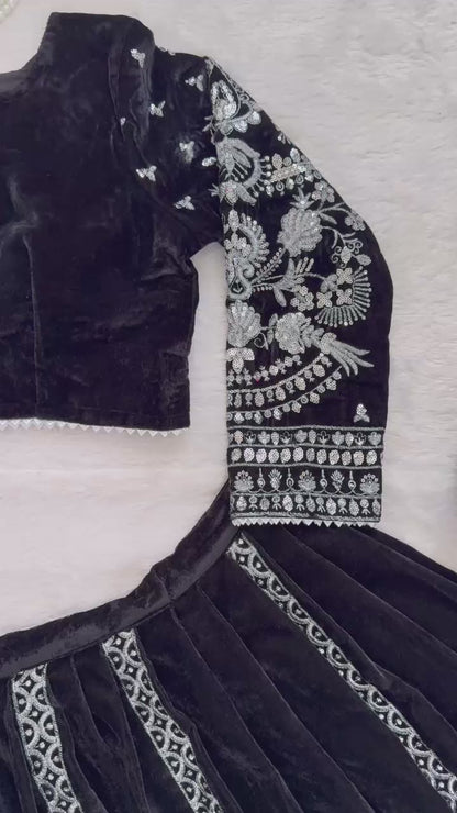 Elegant Black Velvet Lehenga Choli with Silver Thread & Sequence Work | Party Wear & Festive Collection