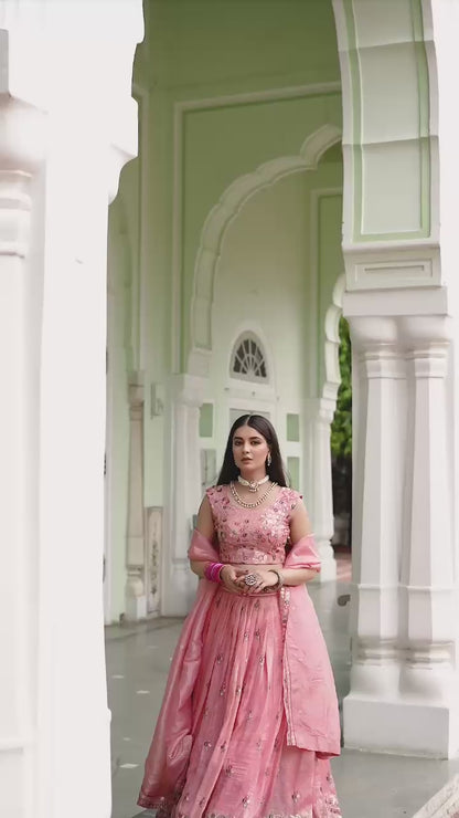 Premium Gold Crush Embroidered Lehenga Set