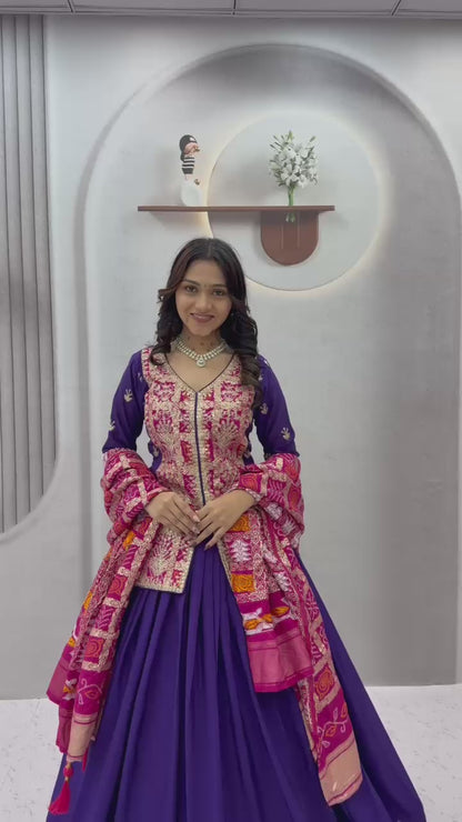Festival Badhni Chinon Silk Lehenga Choli with Heavy Embroidery & Jacquard Dupatta