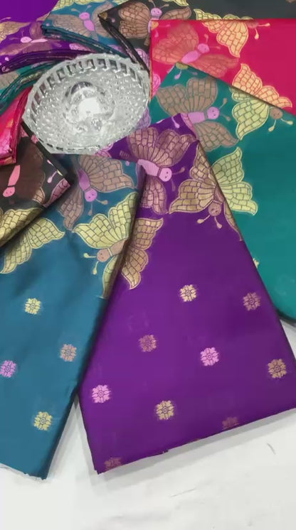 Rani Pink Butterfly Printed Silk Look Saree