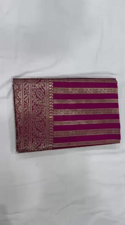 Red Striped Zari Work Saree