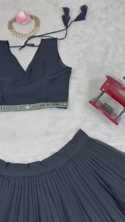 Black Faux Georgette Sequins Lehenga Choli Set