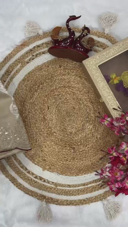 Cream Soft Jimmy Chuu Saree with Sequins & Zari Embroidery Work
