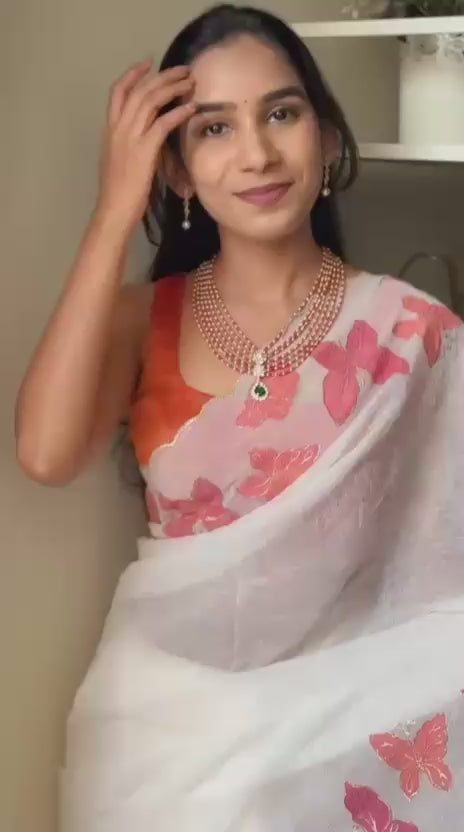 Crunchy Chiffon Embroidered Saree with Contrast Sequin Blouse