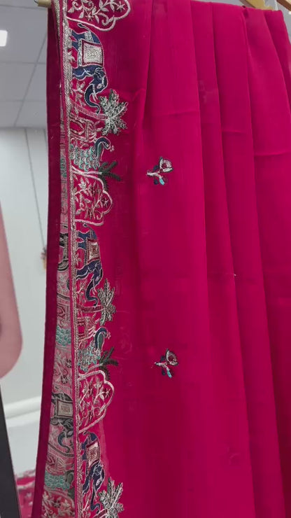 Pure Satin Chiffon Embroidery Wedding Saree with Latkan & Mono Silk Blouse – Festival Special