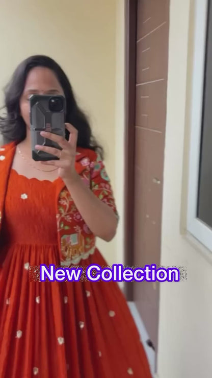 Embroidered Crepe Silk Gown with Jacket