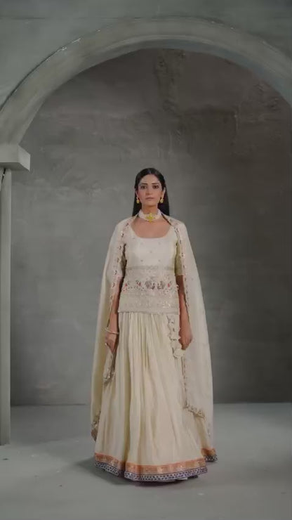 Elegant Chinon Crop Top Lehenga Set with Embroidered Dupatta