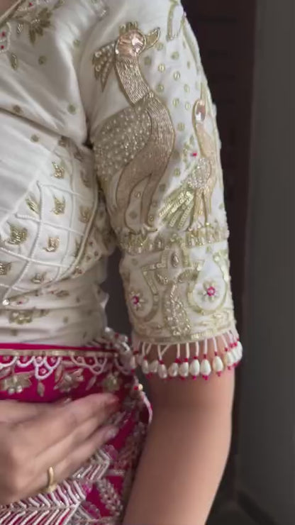 White Red Vichitra Silk Lehenga Choli