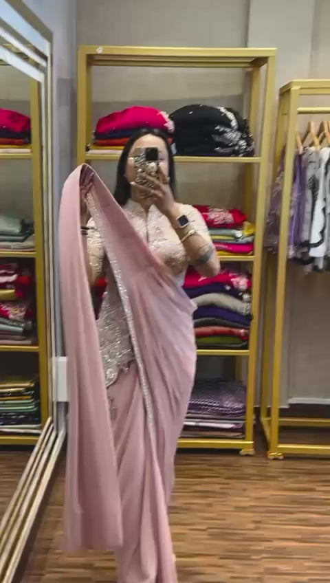 Ready to Wear Chinon Saree with Heavy Embroidery Koti Jacket