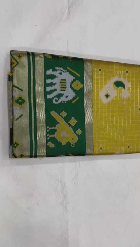 Soft Lichi Printed Saree with Elephant Border