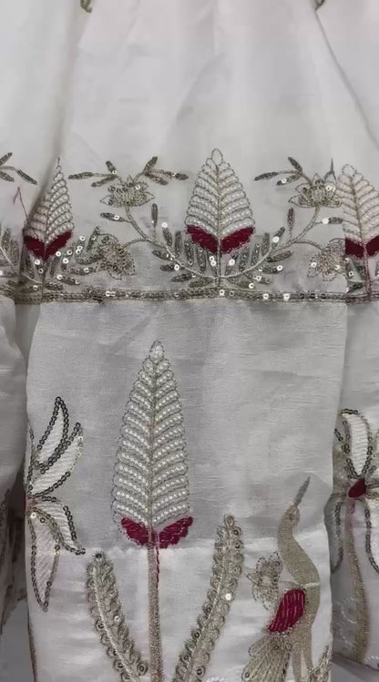 White Red Vichitra Silk Lehenga Choli