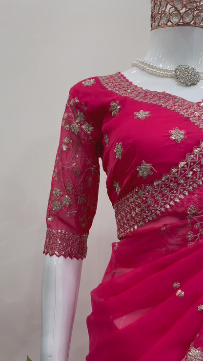 Designer Tibby Silk Saree with Thread & Sequence Work – Wedding Special