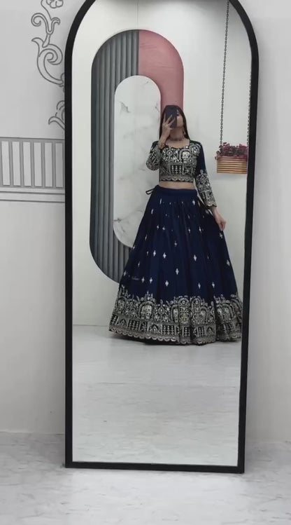 Purple Heavy Embroidery Chinon Lehenga Choli