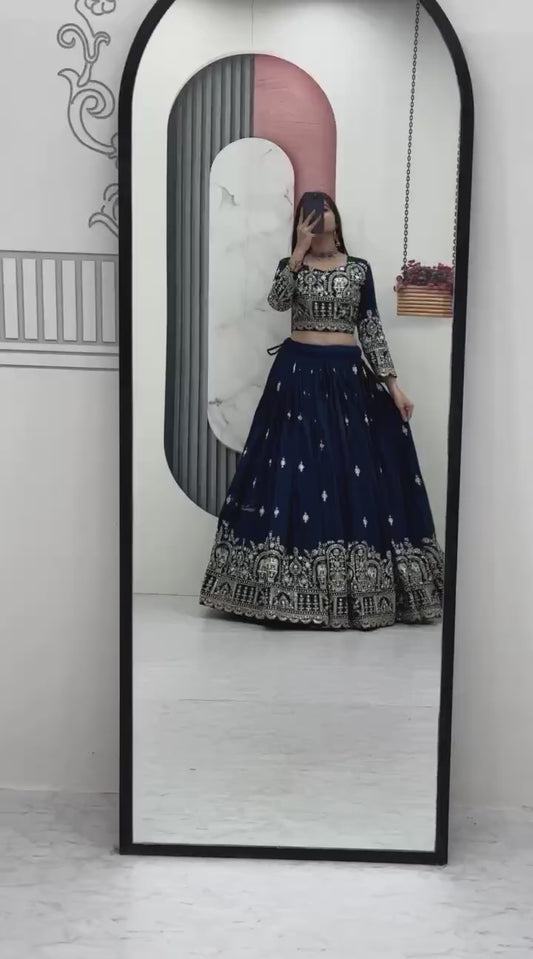 Purple Heavy Embroidery Chinon Lehenga Choli