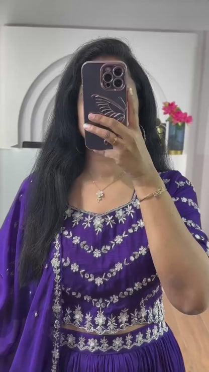 Elegant Chinon Embroidered Lehenga Choli Set with Dupatta