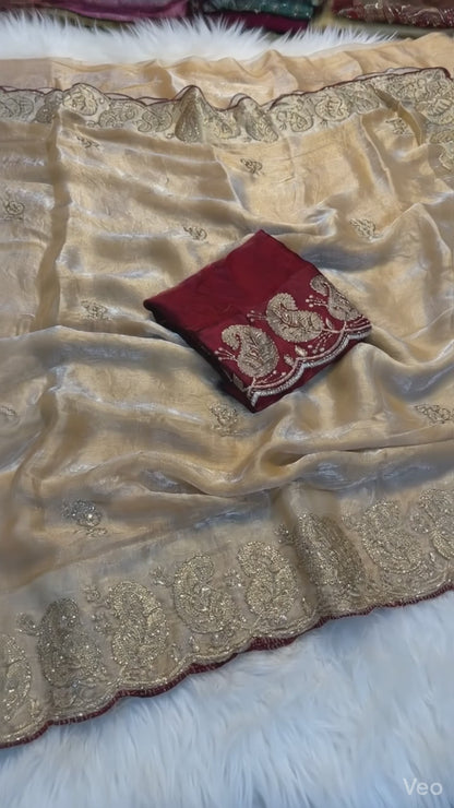Soft Space Silk Saree With Zari & Sequins Work | Premium Designer Party Wear Saree