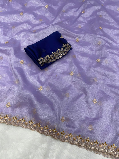Soft Twills Organza Saree with All Over Handwork & Designer Border
